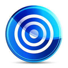 Target icon glassy vibrant sky blue round button illustration