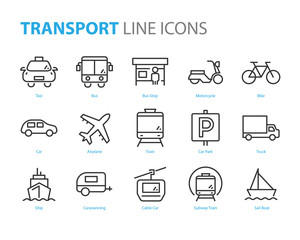 Fototapeta premium set of transport icons, car, bus, bike, travel, train