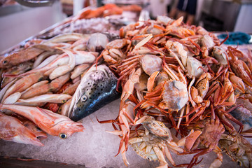 Seafood on ice with crab stock photo