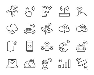 set of 5g icons, such as wifi, internet, iot, cloud, technology, smart home, network, connect