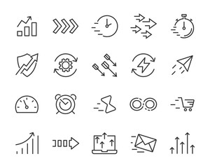 set of agile icons, speed, accelerator, boost, fast, up, high