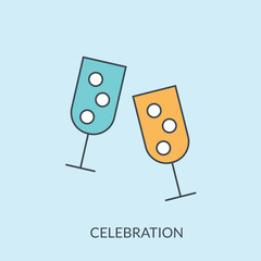 Vector champagne glasses icon. Celebration, holidays, toast concepts. Two champagne flutes. Premium quality graphic design. Outline symbol, sign, simple thin line