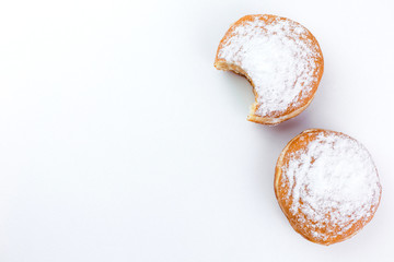Donut with sugar isolated on white background. Top view