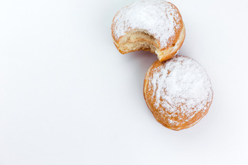 Donut with sugar isolated on white background. Top view