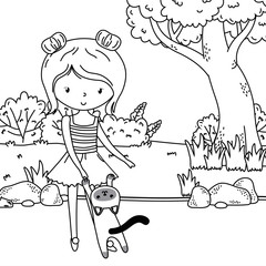 Girl with cat cartoon design