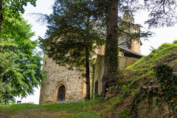 Fototapeta na wymiar View of the Calvary Chapel, Castillon en Couserans, Ariege, Occitanie, France