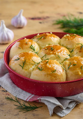 Ukrainian buns with garlic and dill to borscht - pampushki. 