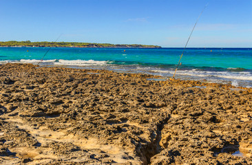 Summertime. The most beautiful beaches of Apulia: Alimini bay. Salento coast: Italy (Lecce). It is a vast sandy coast protected by pine forests that grow from dunes.