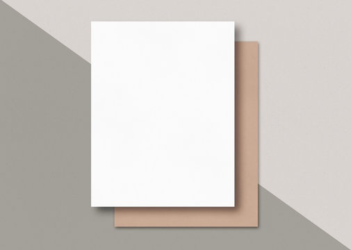 Us letter paper mockup photo. Blank paper. Vertical letter mockup. Photo mockup with clipping path. Top view.