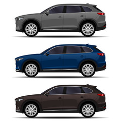 realistic SUV car. cars set. side view.