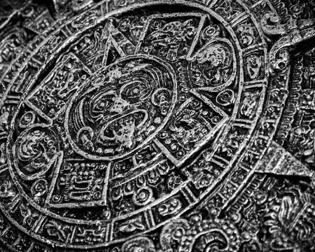 Ancient Aztec Calendar which was once used by native North Americans. Monochrome.