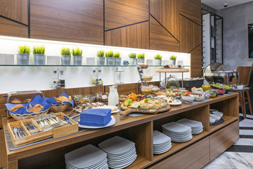 Obraz na płótnie Canvas Buffet table, breakfast in hotel restaurant