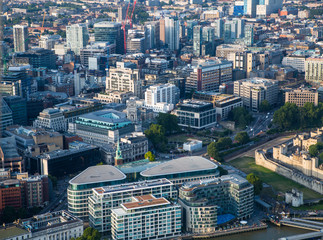 London, UK. Office buildings City of London and river Thames 