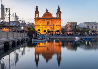 Msida. Malta. The famous parish church in the night light.