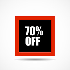 70 percen off. Sale label symbol in square shape, advertising marketing sales, discount and a unique offer