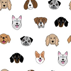 Obraz premium Half-drop seamless repeat pattern with happy dog heads 