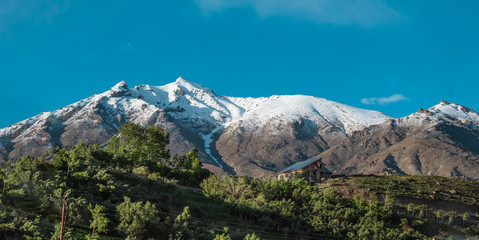 Vibrant mountains of Kargil, India with fress snow on top mountains.