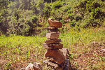 Rocks stones zen installation in summer nature in Bohemia