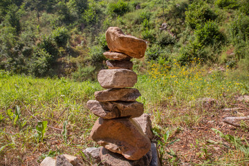 Rocks stones zen installation in summer nature in Bohemia