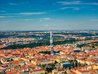 Obraz premium aerial view of Prague TV Tower in Zizkov