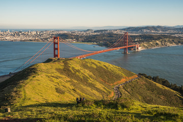 View of the beautiful famous Golden Gate Bridge in San Francisco, California in daylight