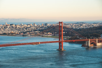View of the beautiful famous Golden Gate Bridge in San Francisco, California in daylight