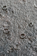 rain gray background. Drops on a puddle. Vertical photo