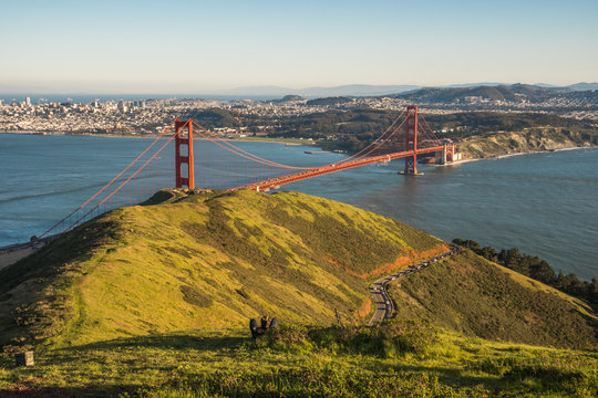 View of the beautiful famous Golden Gate Bridge in San Francisco, California in daylight