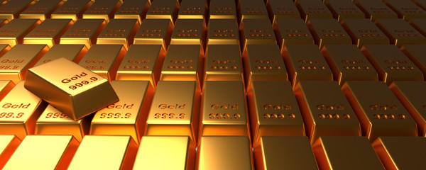 Obraz premium Stacked gold bars using as panorama header