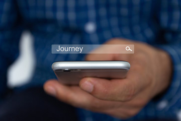 Hand of man typing text on mobile smartphone. Online  chat chatting on application communication...