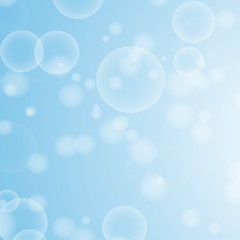 Light blue abstract background with a bokeh in the form of circles. Underwater world with air bubbles. Vector illustration.