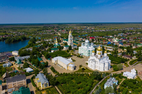 Diveyevo Convent or Holy Trinity-Saint Seraphim-Diveyevo Monastery in Diveevo. Aerial drone view