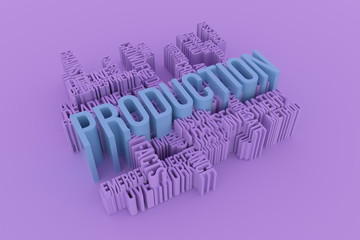 Production, business keyword words cloud. For web page, graphic design, texture or background. 3D rendering.