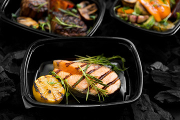 Grilled fish for healthy nutrition in take away box