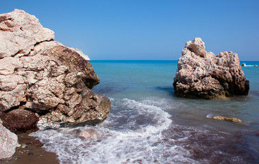 Beautiful sea coast in Cyprus. Rock of Aphrodite.