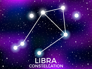 Libra constellation. Starry night sky. Cluster of stars and galaxies. Deep space. Vector illustration