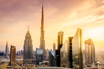 Foto op Plexiglas De skyline van het centrum van Dubai © Alexey Stiop