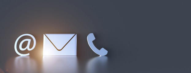Contact icons leaning against a wall for hotline and service concept