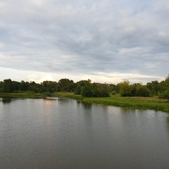 Lake in the evening. River at dusk. Ecologically clean area.