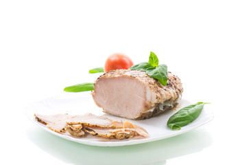 homemade baked meat with spices in a plate