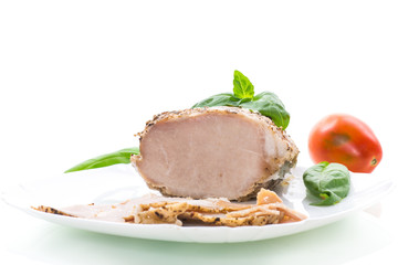 homemade baked meat with spices in a plate