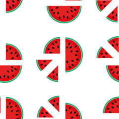 Seamless pattern with slices of watermelon. Summer background with sliced watermelon. Suitable for decoration of summer gifts, banners and festivals. For the holiday world day watermelon.