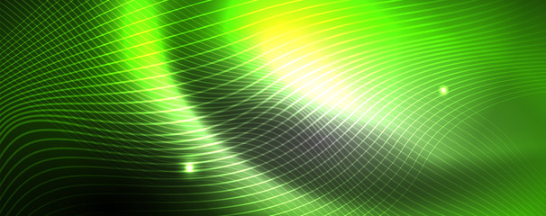 Neon vector wave lines abstract background, magic futuristic techno design