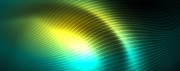 Shiny neon vector wave line abstract background, motion concept