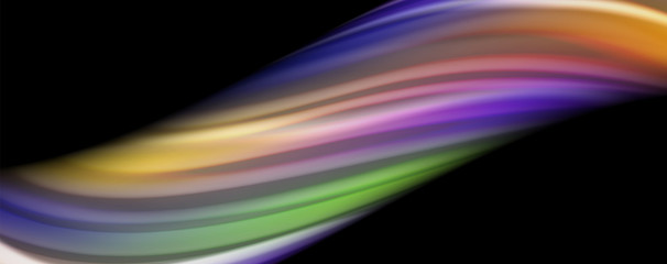 Modern rainbow liquid color flow colorful poster. Wave Liquid shape in black color background. Abstract composition