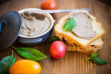 sandwiches with homemade chicken liver pate closeup
