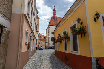 Fototapeta na wymiar Street in Znojmo - Czech Republic. Historical center. Downtown.