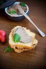sandwiches with homemade chicken liver pate closeup