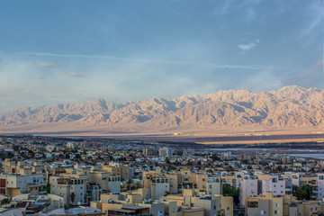 Middle East entourage top view photography city street on edge of desert scenery landscape and long...