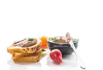 sandwiches with homemade chicken liver pate closeup